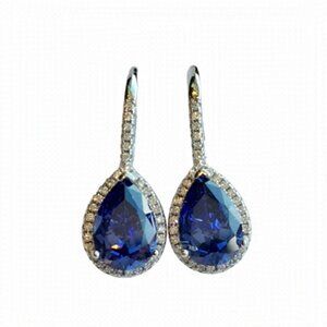 Nwt sapphire CZ halo drop earrings in Sterling Silver lever back